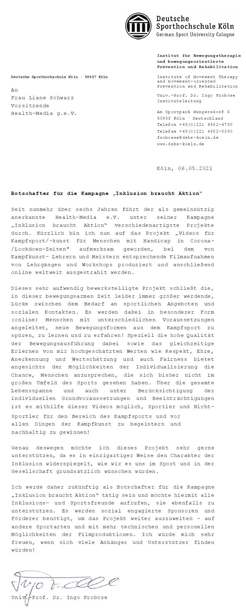 Statement Professor Dr. Ingo Froböse