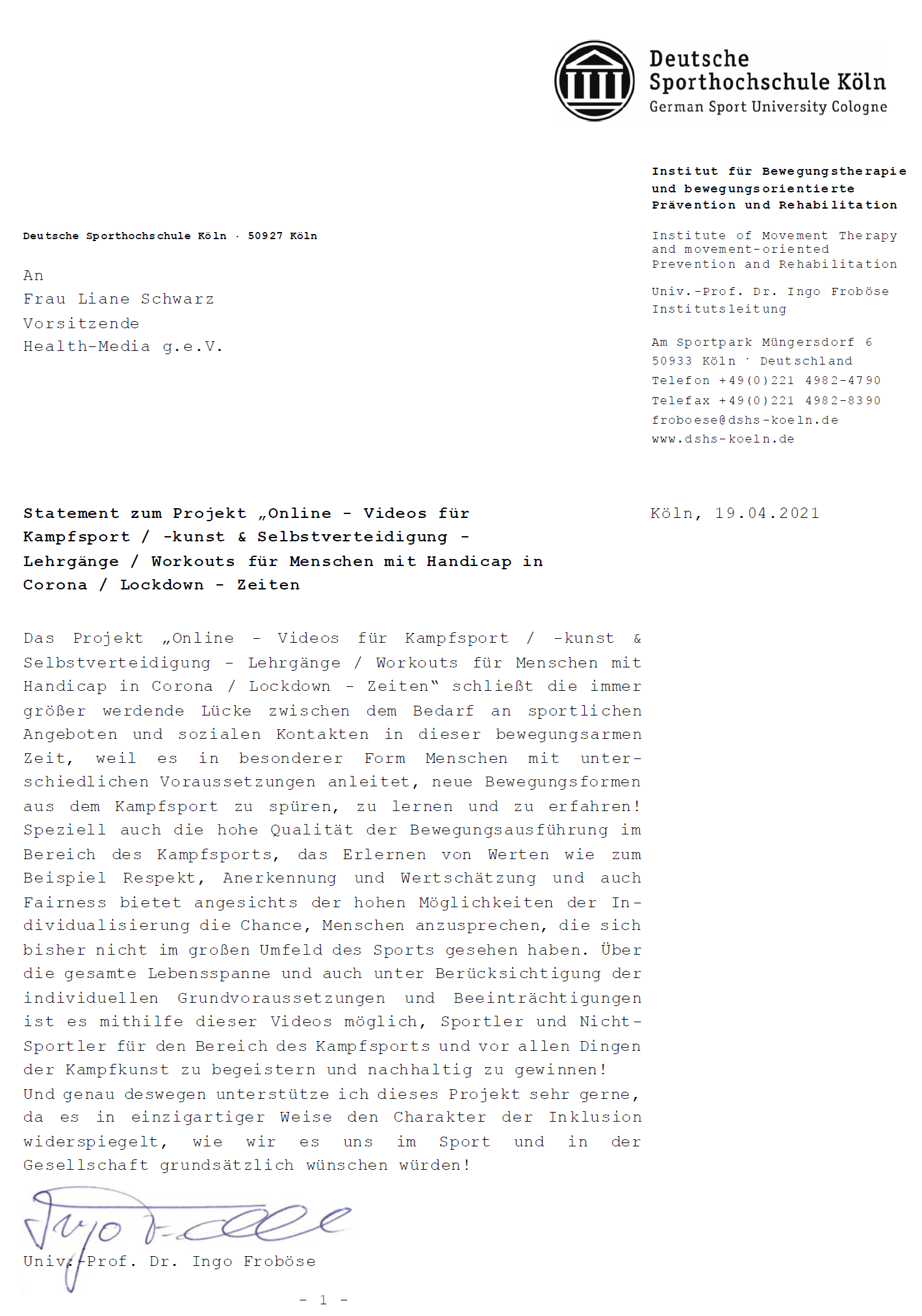Statement Professor Dr. Ingo Froböse
