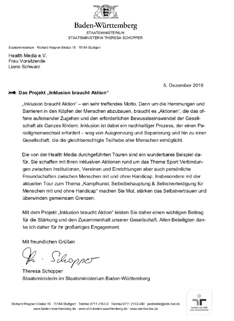 Statement von Staatsministerin Theresa Schopper - Baden-Württemberg  2019