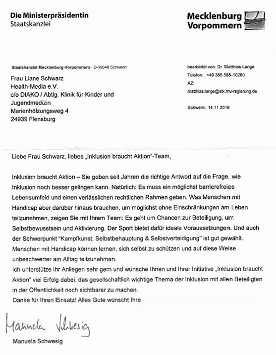 Statement von Ministerpräsidentin Manuela Schwesig - Mecklenburg-Vorpommern 2019