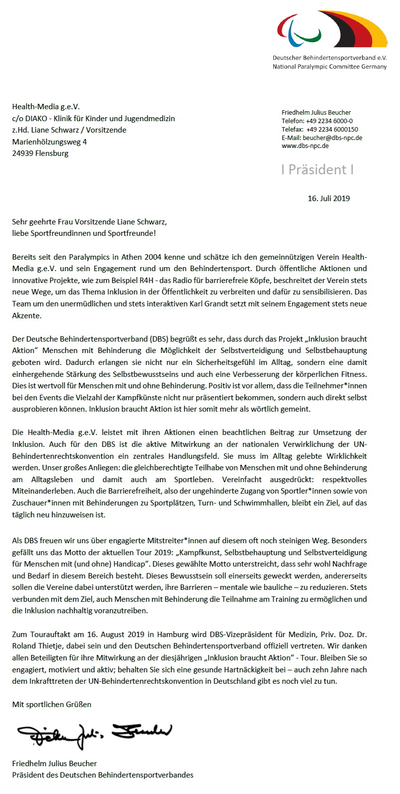 Statement DBS Präsident Friedhelm J. Beucher 2019