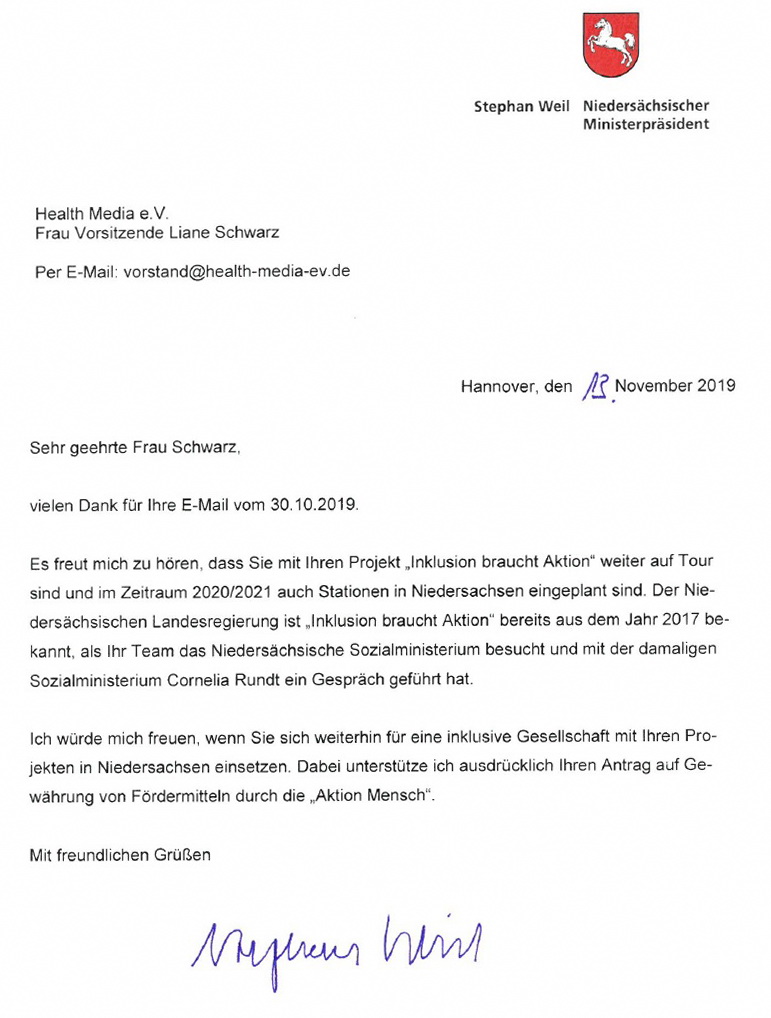 Statement von Ministerpräsident Stephan Weil - Niedersachsen 2019 