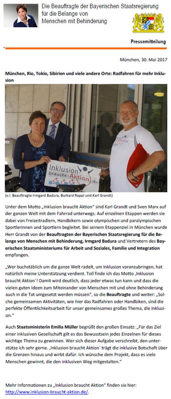Pressebericht von der Behindertenbeauftragten Irmgard Balkau - München / BayernPressebericht v