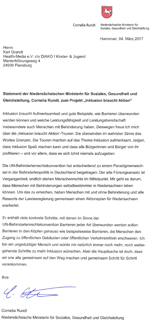 Niedersachsen - Statement Sozialministerin Cornelia Rundt